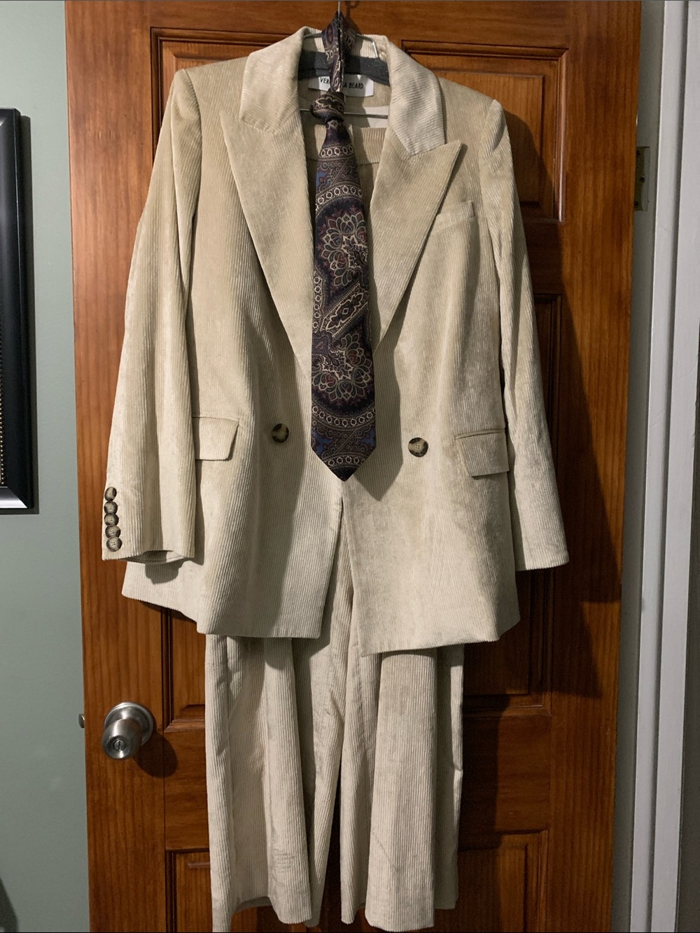 Veronica Bears Cream Corduroy Blazer and Trouser Suit